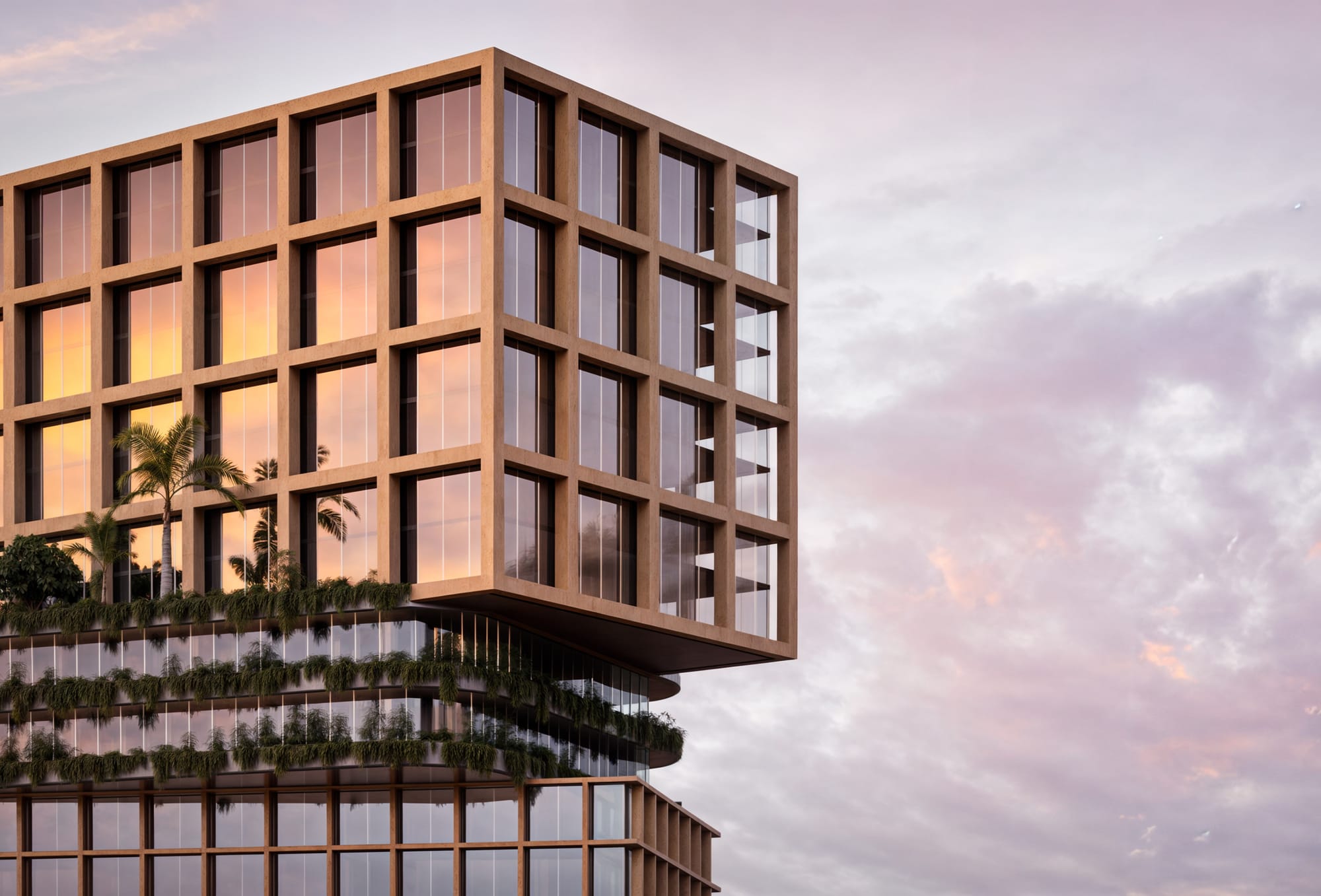 Cantilevered tower · sunset