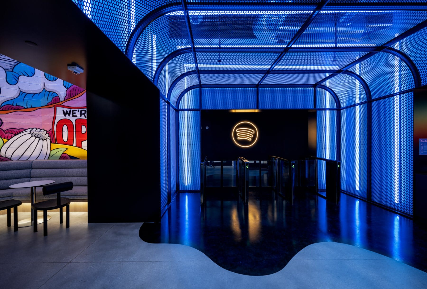 Performance theater · live event hall facing the campus brand wall