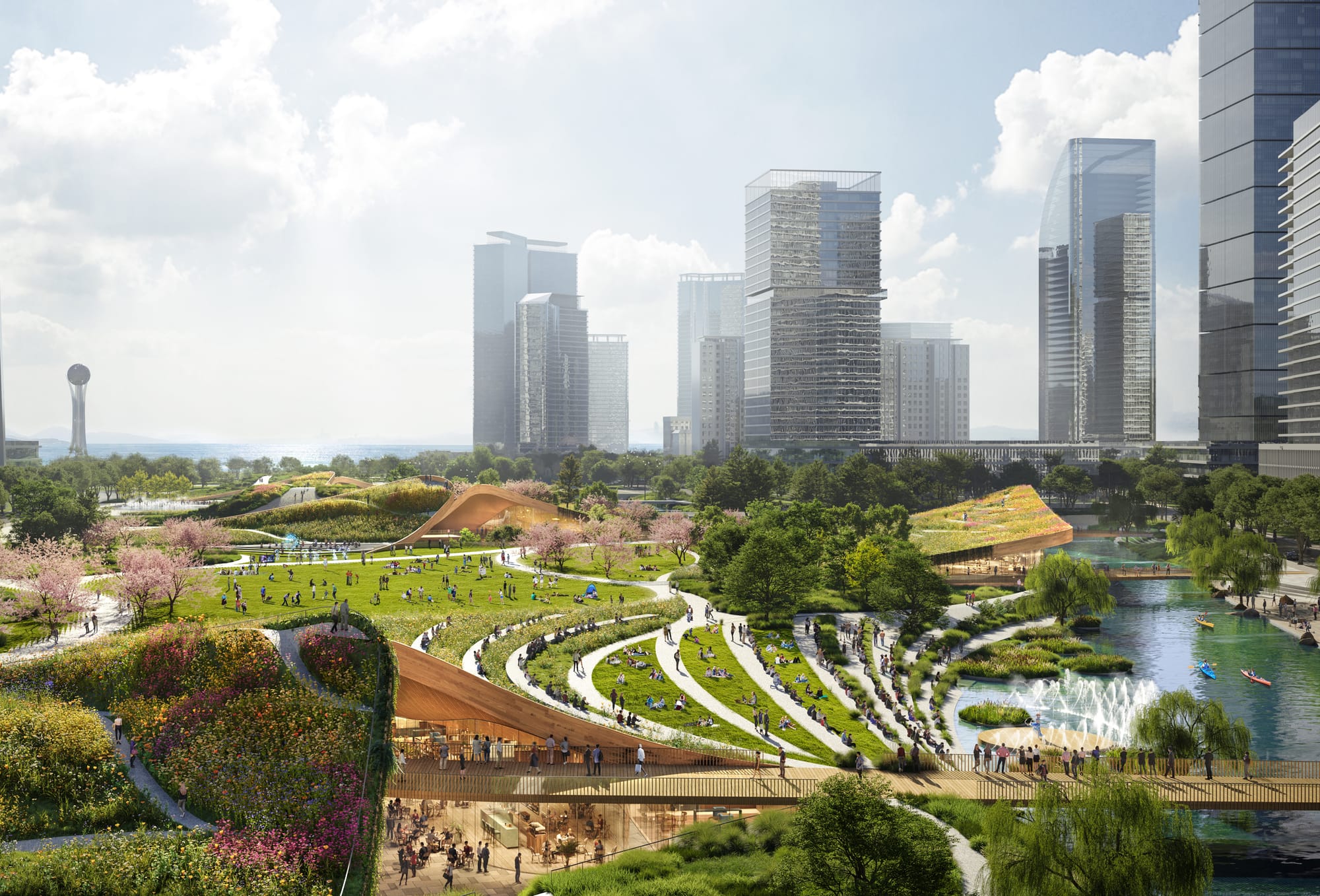 Aerial view · mixing outdoor spaces with experiential programs