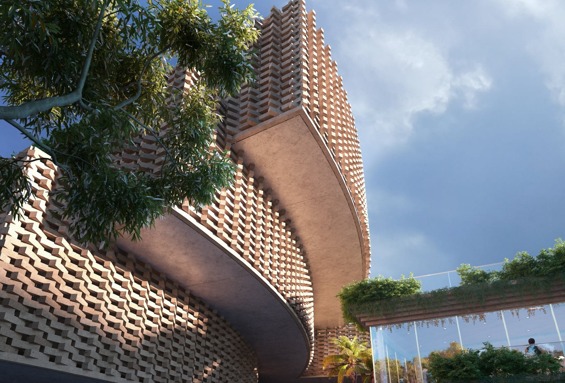 Facade · woven brickwork &amp; structural curve detail
